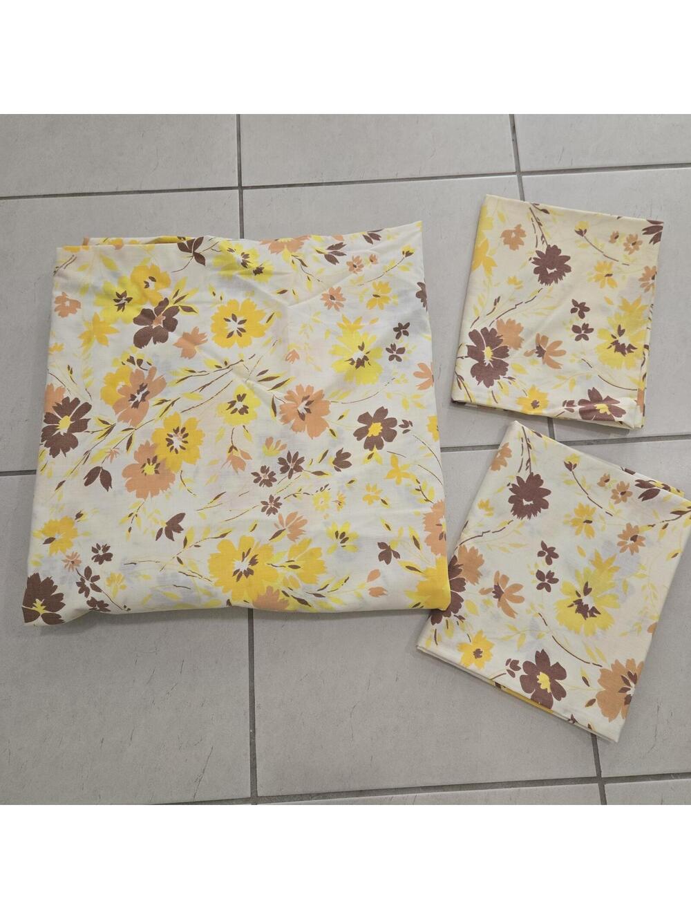Vintage Sears Bedding Fitted Twin Single Sheet Pillowcases Set Cotton Floral 70s